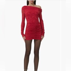 AFRM Red Off-Shoulder Lace Mini Dress